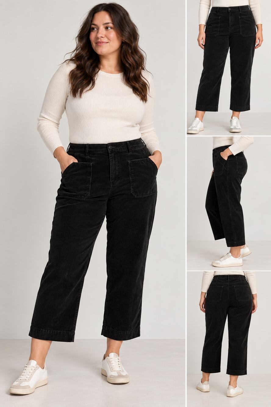 Anthropologie Maeve Colette Cropped Wide Leg Corduroy Pants Black Plus 18W
